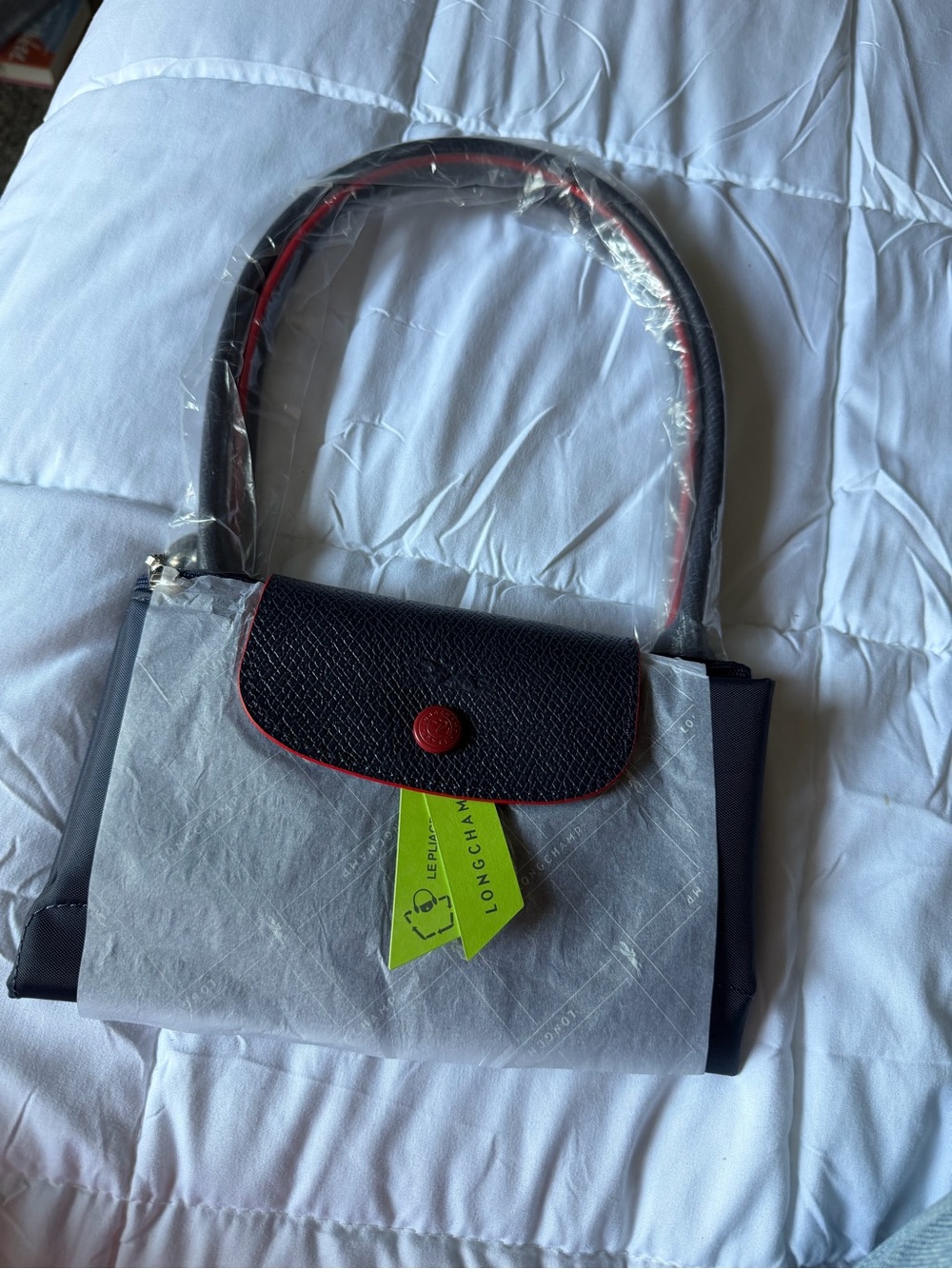 Longchamp Navy Blue Shoulder Bag with Red Trim
